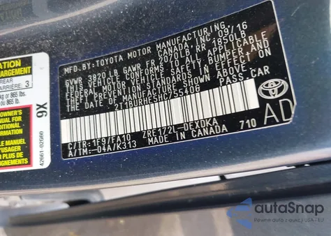 2017 Toyota Corolla L из США, поврежденный, VIN 2T1BURHE5HC755406